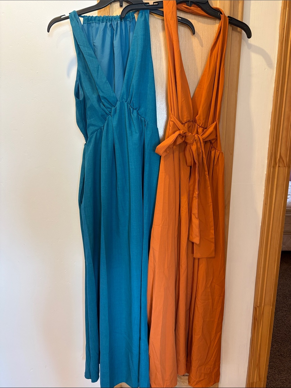 Set of two Blue and Orange V-Neck Tie-Waist Maxi Dress Duo unbranded, hand made